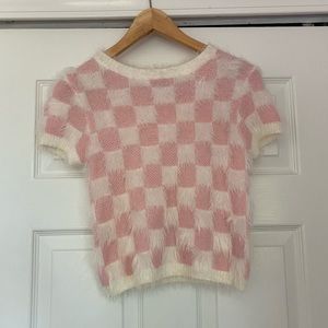 NWOT y2k fluffy checkered pink top